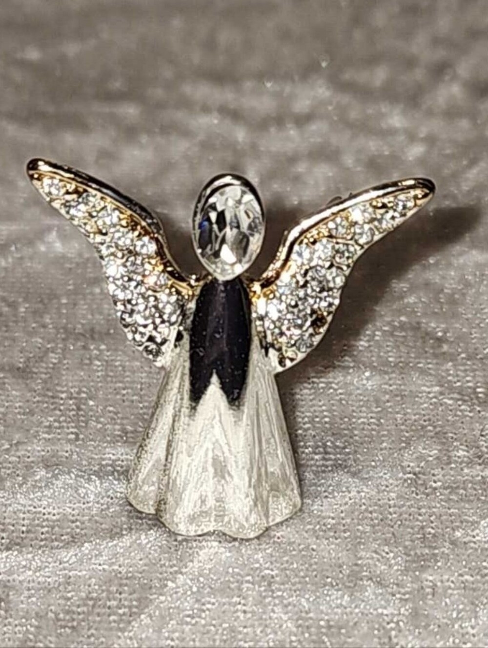 Monet Silver-Tone Crystal Angel Brooch